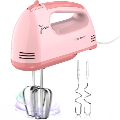 LILPARTNER Hand Mixer Electric, Small Food Mixer 7 Speeds Handheld Blender, 304 *(2* Beater, 2*Dough Hook) Kitchen Blender for Cream, Cookies, Dishwasher Safe - My Kitchen Products