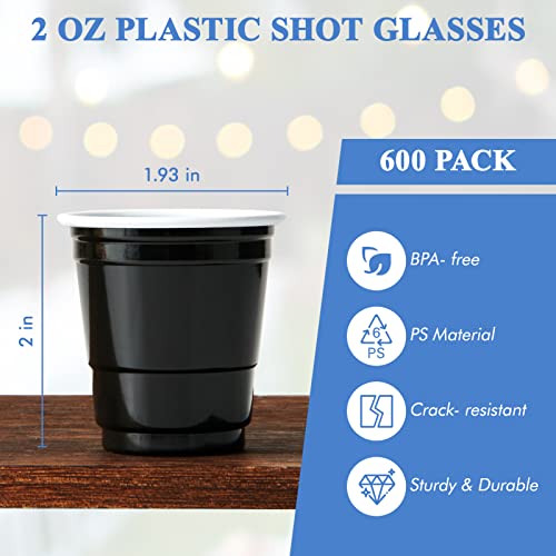 Lilymicky 600 PACK 2 oz Plastic Shot Glasses, Mini Black Disposable Shot Cups for Parties, Carnivals, and Any Events - My Kitchen Products