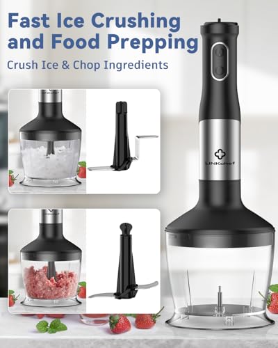 LINKChef 7-in-1 Immersion Blender, 800W Hand Blender with 20 Speeds and Turbo, Scratch-Resistant Guard, 2 Titanium Blades, Whisk, Milk Frother, Food Chopper, Beaker for Soup, Smoothies, Baby Food - My Kitchen Products