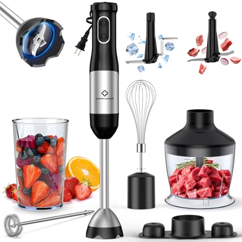 LINKChef 7-in-1 Immersion Blender, 800W Hand Blender with 20 Speeds and Turbo, Scratch-Resistant Guard, 2 Titanium Blades, Whisk, Milk Frother, Food Chopper, Beaker for Soup, Smoothies, Baby Food - My Kitchen Products