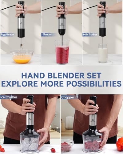 LINKChef 7-in-1 Immersion Blender, 800W Hand Blender with 20 Speeds and Turbo, Scratch-Resistant Guard, 2 Titanium Blades, Whisk, Milk Frother, Food Chopper, Beaker for Soup, Smoothies, Baby Food - My Kitchen Products