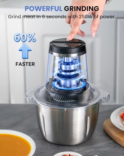 LINKChef Food Processor, 6 Cup Mini Food Chopper, 250W Electric Meat Grinder with Stainless Steel Blades, 1.5L Compact Kitchen Processor for Meat, Vegetables, Onion, Garlic & Baby Food - My Kitchen Products