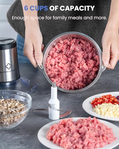 LINKChef Food Processor, 6 Cup Mini Food Chopper, 250W Electric Meat Grinder with Stainless Steel Blades, 1.5L Compact Kitchen Processor for Meat, Vegetables, Onion, Garlic & Baby Food - My Kitchen Products