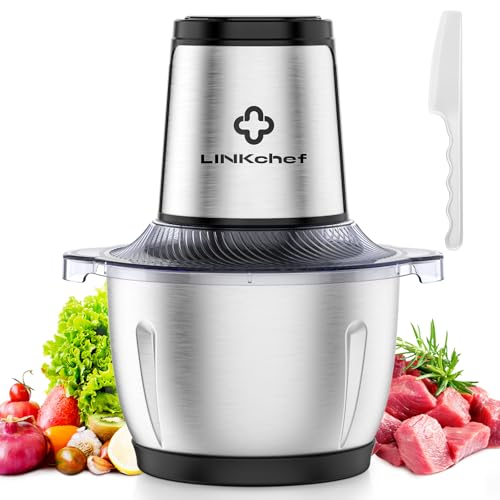 LINKChef Food Processor, 6 Cup Mini Food Chopper, 250W Electric Meat Grinder with Stainless Steel Blades, 1.5L Compact Kitchen Processor for Meat, Vegetables, Onion, Garlic & Baby Food - My Kitchen Products