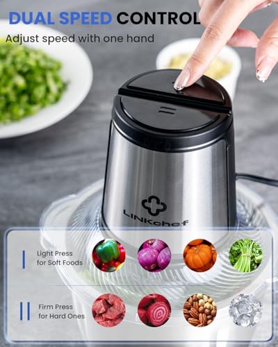 LINKChef Food Processor, 6 Cup Mini Food Chopper, 250W Electric Meat Grinder with Stainless Steel Blades, 1.5L Compact Kitchen Processor for Meat, Vegetables, Onion, Garlic & Baby Food - My Kitchen Products