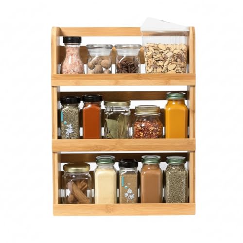 Lipper International 8840 Bamboo 3-Tier Spice Rack, 2.75-inch Depth Accommodates many Types of Spice Jars - My Kitchen Products