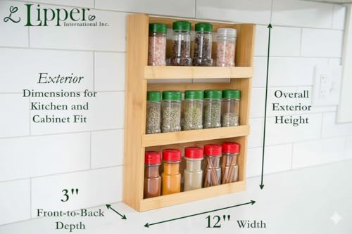 Lipper International 8840 Bamboo 3-Tier Spice Rack, 2.75-inch Depth Accommodates many Types of Spice Jars - My Kitchen Products