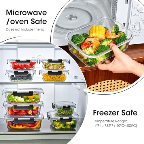 Liuruiyu 10 Pack Glass Food Storage Containers with Lids, Meal Prep Containers, Airtight Bento Boxes with Leak Proof Locking for Microwave, Oven, Freezer and Dishwasher, BPA Free - My Kitchen Products