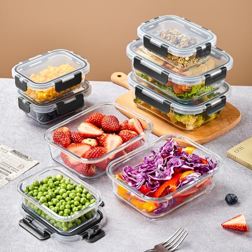 Liuruiyu 10 Pack Glass Food Storage Containers with Lids, Meal Prep Containers, Airtight Bento Boxes with Leak Proof Locking for Microwave, Oven, Freezer and Dishwasher, BPA Free - My Kitchen Products