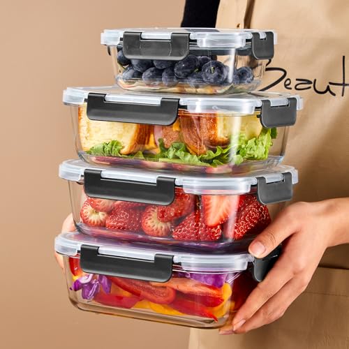 Liuruiyu 10 Pack Glass Food Storage Containers with Lids, Meal Prep Containers, Airtight Bento Boxes with Leak Proof Locking for Microwave, Oven, Freezer and Dishwasher, BPA Free - My Kitchen Products