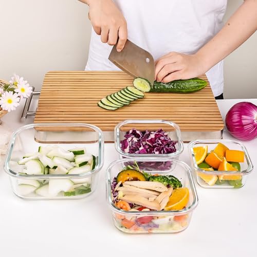 Liuruiyu 8 Pack Glass Food Storage Containers with Lids, Meal Prep Containers, Airtight Bento Boxes with Leak Proof Locking for Microwave, Oven, Freezer and Dishwasher, BPA Free - My Kitchen Products