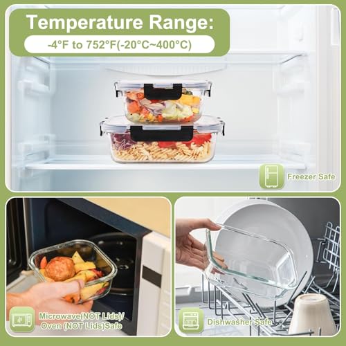 Liuruiyu 8 Pack Glass Food Storage Containers with Lids, Meal Prep Containers, Airtight Bento Boxes with Leak Proof Locking for Microwave, Oven, Freezer and Dishwasher, BPA Free - My Kitchen Products