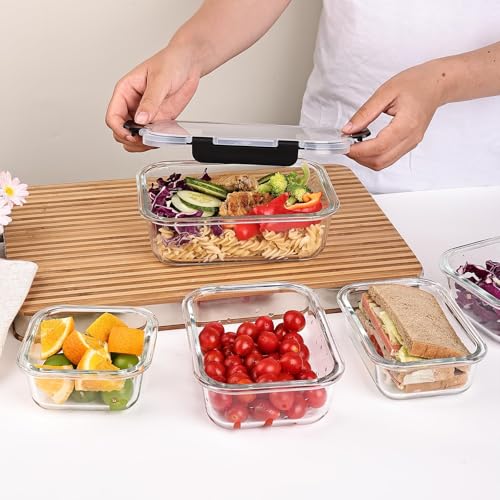 Liuruiyu 8 Pack Glass Food Storage Containers with Lids, Meal Prep Containers, Airtight Bento Boxes with Leak Proof Locking for Microwave, Oven, Freezer and Dishwasher, BPA Free - My Kitchen Products