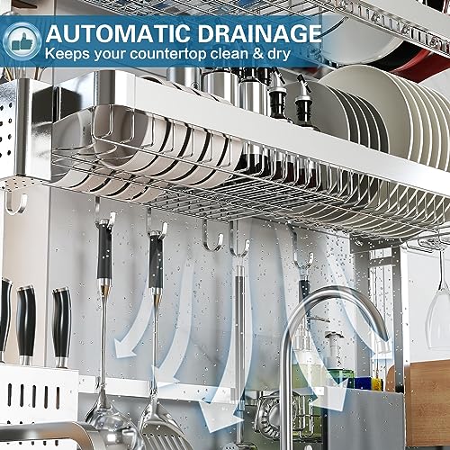 LIVOD Over The Sink Dish Drying Rack,3 Tier Adjustable Length Full Stainless Steel Large Storage Kitchen Dish Rack,for Kitchen Counter Expandable Multifunctional Organizers,Silver (25.98-37.6") - My Kitchen Products