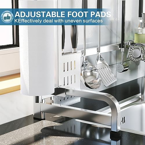 LIVOD Over The Sink Dish Drying Rack,3 Tier Adjustable Length Full Stainless Steel Large Storage Kitchen Dish Rack,for Kitchen Counter Expandable Multifunctional Organizers,Silver (25.98-37.6") - My Kitchen Products