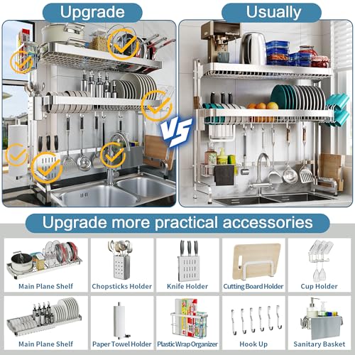 LIVOD Over The Sink Dish Drying Rack,3 Tier Adjustable Length Full Stainless Steel Large Storage Kitchen Dish Rack,for Kitchen Counter Expandable Multifunctional Organizers,Silver (25.98-37.6") - My Kitchen Products