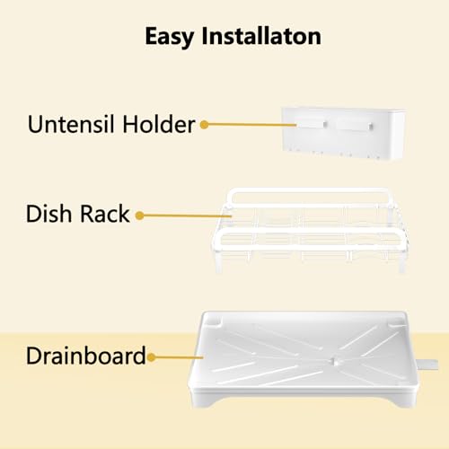 LIYI Dish Drying Rack for Kitchen Counter - Kitchen Dish Rack with Drainboard, Small Dish Drainer with Utensil Holder for Sink, 16.5" D x 11.6" W x 6.6" H, White - My Kitchen Products