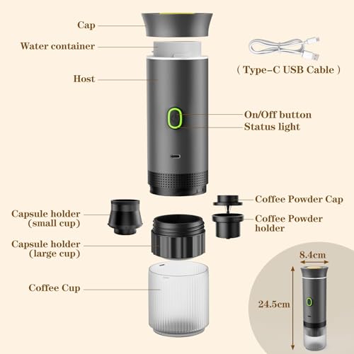 Lmozim Portable Espresso Maker, Travel Coffee Maker for camping, Portable Espresso Machine with USB-C, 3-in-1 Small Espresso Machine with Ground Coffee & Capsules (NS＆DG) for RV, Hiking (Grey) - My Kitchen Products