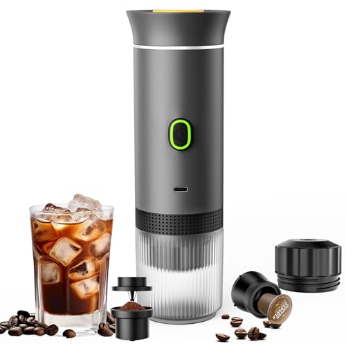 Lmozim Portable Espresso Maker, Travel Coffee Maker for camping, Portable Espresso Machine with USB-C, 3-in-1 Small Espresso Machine with Ground Coffee & Capsules (NS＆DG) for RV, Hiking (Grey) - My Kitchen Products