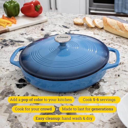 Lodge Essential Enamel Braiser 3.5 Quart - Refrigerator- & Oven-Safe up to 500° F - Heat-Retaining, Induction-Safe & PFAS-Free Enamel Cookware - Caribbean Blue - My Kitchen Products