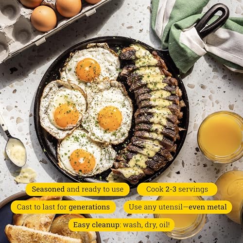 Lodge Round Seasoned Cast Iron Griddle 10.5 Inches - Round-Shaped, Pre-Seasoned Iron Griddle Pan - Non-Toxic, PFAS-Free Cookware - Compatible with Stovetop, Oven, Grill, or Campfire - My Kitchen Products