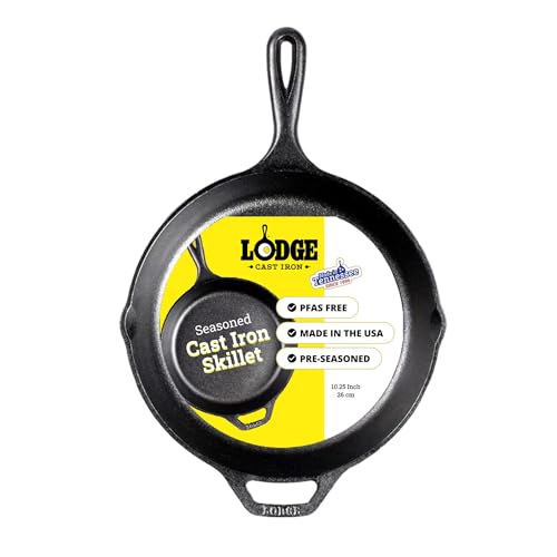 Lodge Seasoned Cast Iron Skillet 10.25 Inches - PFAS-Free, Non-Toxic Cookware - Use with an Oven, Stove, Grill, or Campfire - Naturally Non-Stick & Oven Safe - My Kitchen Products