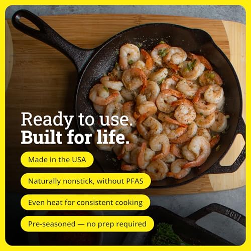 Lodge Seasoned Cast Iron Skillet 10.25 Inches - PFAS-Free, Non-Toxic Cookware - Use with an Oven, Stove, Grill, or Campfire - Naturally Non-Stick & Oven Safe - My Kitchen Products