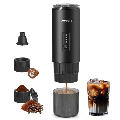 Loezora Portable Espresso Machine, 20Bar Self‑Heating & Cold Brew Coffee Maker, Rechargeable 7500mAh, 3‑in‑1 for Nespresso & Ground Coffee, Travel Coffee Machine for Camping Car (Black) - My Kitchen Products