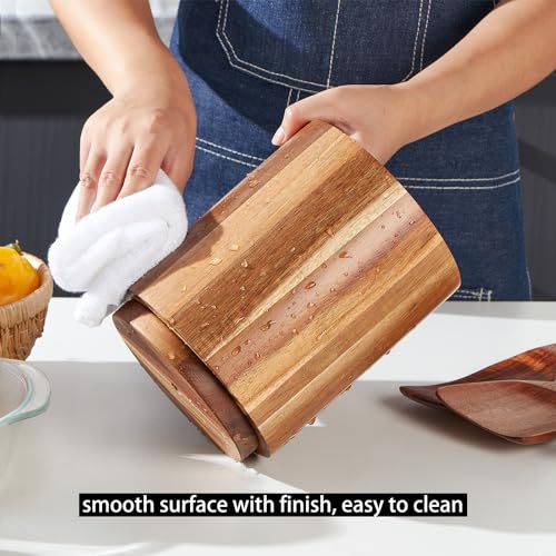 LOHONER Acacia Wood Utensil Holder, 360° Rotating, Large Countertop Organizer, Farmhouse Kitchen Decor - My Kitchen Products