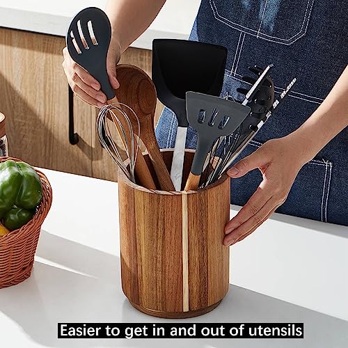 LOHONER Acacia Wood Utensil Holder, 360° Rotating, Large Countertop Organizer, Farmhouse Kitchen Decor - My Kitchen Products