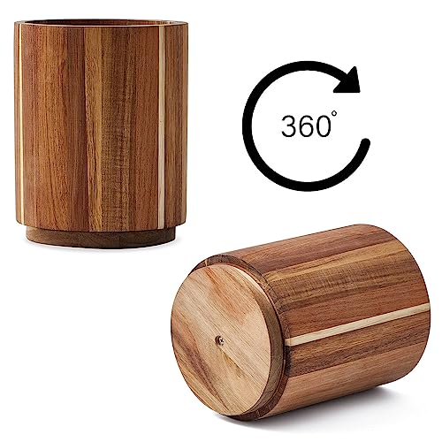 LOHONER Acacia Wood Utensil Holder, 360° Rotating, Large Countertop Organizer, Farmhouse Kitchen Decor - My Kitchen Products