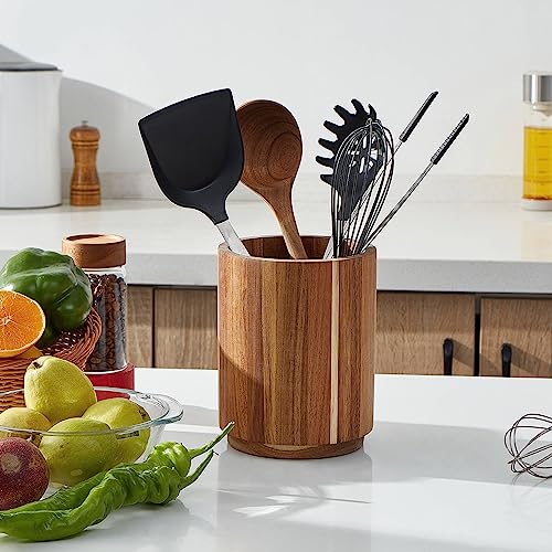 LOHONER Acacia Wood Utensil Holder, 360° Rotating, Large Countertop Organizer, Farmhouse Kitchen Decor - My Kitchen Products