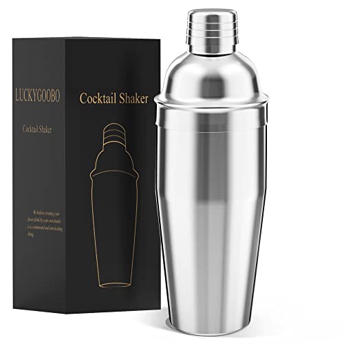 LUCKYGOOBO Cocktail Shaker,24 oz Martini Shaker,Drink Shaker Built-in Strainer,Professional Stainless Steel Margarita