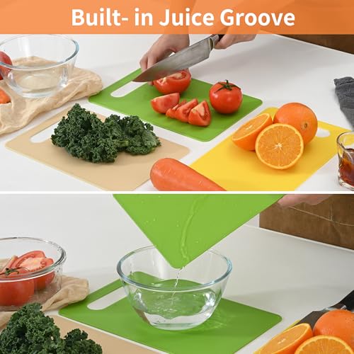 Luckyiren Plastic Cutting Board Set, 3 Pack Small Chopping Boards for Kitchen, BPA-Free, Dishwasher Safe, Color Coded Boards Pads for Meat Vegetable Fruit, Easy Grip Handle, Non-Slip, Space Saving - My Kitchen Products