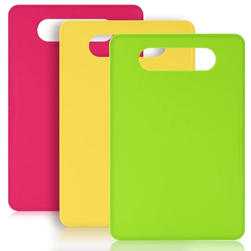 Luckyiren Plastic Cutting Board Set, 3 Pack Small Chopping Boards for Kitchen, BPA-Free, Dishwasher Safe, Color Coded Boards Pads for Meat Vegetable Fruit, Easy Grip Handle, Non-Slip, Space Saving - My Kitchen Products