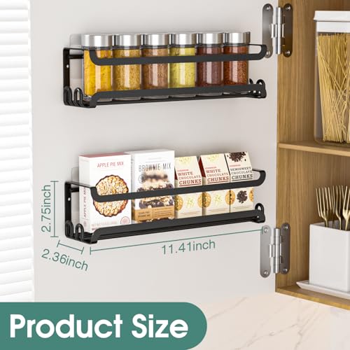 LUCYCAZ 2 Pack Wall Mounted Spice Rack with 8 Hooks, Spice Organizer Shelf for Stove Cabinet Pantry Door,Screw or Adhesive Spice Shelf Hanging Wall Spice Rack in Kitchen and RV (Black, 2 PACK) - My Kitchen Products