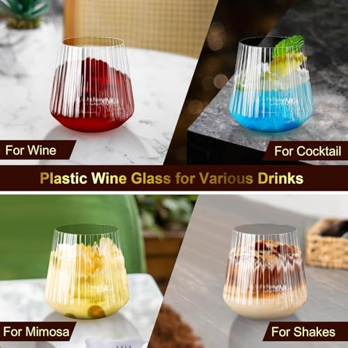 Lueumxc 40 Pack Plastic Ribbed Wine Glasses, 14Oz Origami Disposable Wine Glasses Unbreakable Clear Plastic Cocktail Glasses Recyclable Shatterproof Reusable Wine Cups (14oz 40pack) - My Kitchen Products