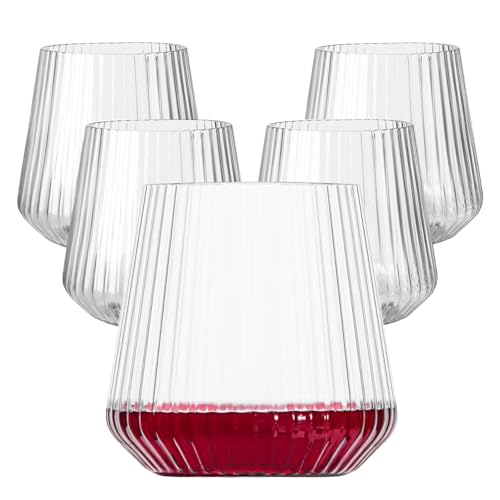 Lueumxc 40 Pack Plastic Ribbed Wine Glasses, 14Oz Origami Disposable Wine Glasses Unbreakable Clear Plastic Cocktail Glasses