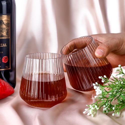 Lueumxc 40 Pack Plastic Ribbed Wine Glasses, 14Oz Origami Disposable Wine Glasses Unbreakable Clear Plastic Cocktail Glasses Recyclable Shatterproof Reusable Wine Cups (14oz 40pack) - My Kitchen Products