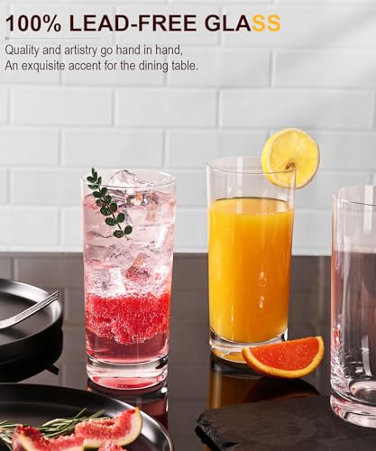 LUNA & MANTHA Drinking Water Glasses Set, Lead-Free Crystal Highball Glass, Tall Glass Cups for Cocktail Parties,Clear set of 4,16oz - My Kitchen Products