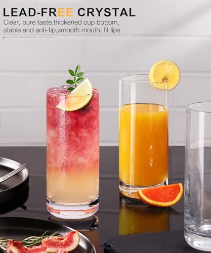 LUNA & MANTHA Drinking Water Glasses Set, Lead-Free Crystal Highball Glass, Tall Glass Cups for Cocktail Parties,Clear set of 6,13oz - My Kitchen Products