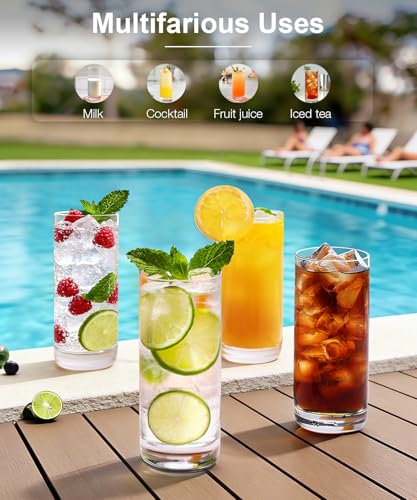 LUNA & MANTHA Drinking Water Glasses Set, Lead-Free Crystal Highball Glass, Tall Glass Cups for Cocktail Parties,Clear set of 6,13oz - My Kitchen Products