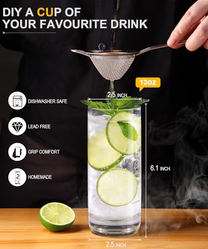 LUNA & MANTHA Drinking Water Glasses Set, Lead-Free Crystal Highball Glass, Tall Glass Cups for Cocktail Parties,Clear set of 6,13oz - My Kitchen Products