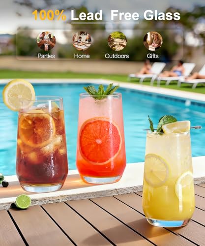 LUNA & MANTHA Drinking Water Glasses Set, Lead-Free Crystal Highball Glass, Tall Glass Cups for Cocktail Parties,Clear set of 8,16.2oz - My Kitchen Products
