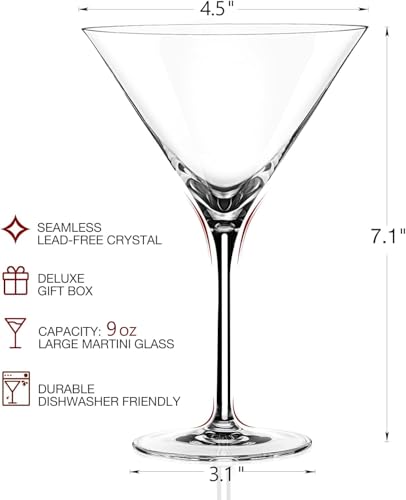 LUNA & MANTHA Martini Glasses, Martini Cocktail Glasses for Margarita, Manhattan, Cosmopolitan, Espresso, Home Bar, Evening Parties, Birthdays, Housewarming Gift,Set of 4-9oz - My Kitchen Products