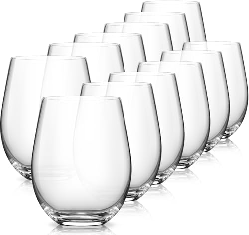 LUNA & MANTHA Stemless Wine Glasses, Crystal Red White Wine Glasses for Daily Use, Hosting, Home Bar, Evening