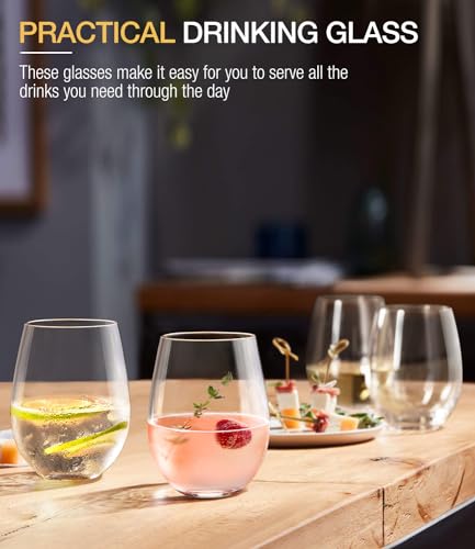 LUNA & MANTHA Stemless Wine Glasses, Crystal Red White Wine Glasses for Daily Use, Hosting, Home Bar, Evening Party, Birthdays, Shower, Housewarming Gift,Set of 12-15oz - My Kitchen Products