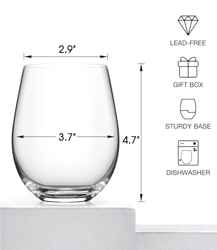 LUNA & MANTHA Stemless Wine Glasses, Crystal Red White Wine Glasses for Daily Use, Hosting, Home Bar, Evening Party, Birthdays, Shower, Housewarming Gift,Set of 4-18oz - My Kitchen Products