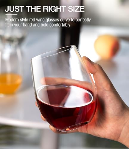 LUNA & MANTHA Stemless Wine Glasses, Crystal Red White Wine Glasses for Daily Use, Hosting, Home Bar, Evening Party, Birthdays, Shower, Housewarming Gift,Set of 4-18oz - My Kitchen Products