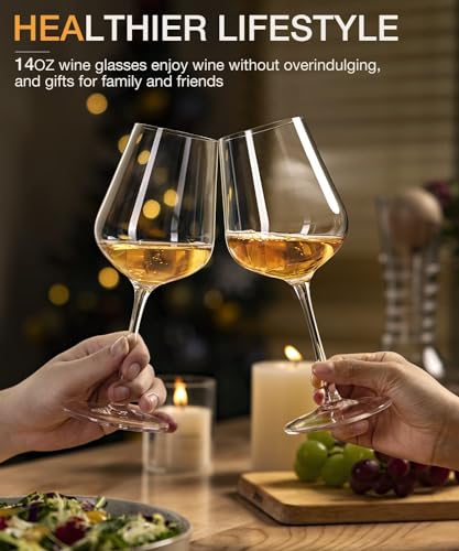 LUNA & MANTHA White Wine Glasses Set of 4, Crystal Wine Glasses with Stem, Hand Blown 14oz, Perfect for Red，White Gift Packaging for Daily Use, Father's Day, Wedding Anniversary or Birthday - My Kitchen Products